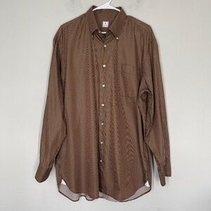 Peter Millar Shirt Men's Size L Brown Black Striped Button Down Long Sleeve